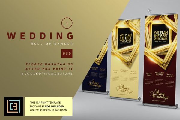 黄金风格婚礼会场X展架易拉宝广告模板 Wedding – Roll-Up Banner 1
