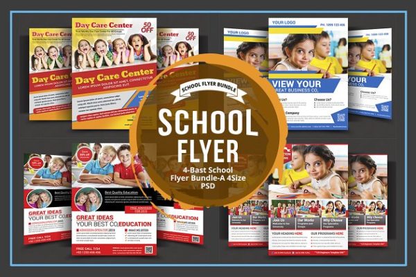 日托幼儿园宣传传单模板合集 Daycare Flyer Bundle