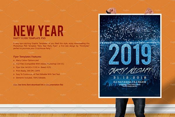 2019年新年前夜派对海报模板 [psd]