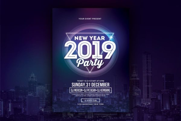 2019年跨年主题活动年会海报设计模板 New Year Party 2019缩略图 2019年跨年主题活动年会海报设计模板 New Year Party 2019
