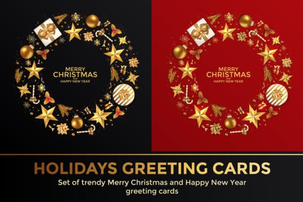 圣诞节&新年年会海报贺卡设计矢量背景 Merry Christmas and Happy New Year backgrounds