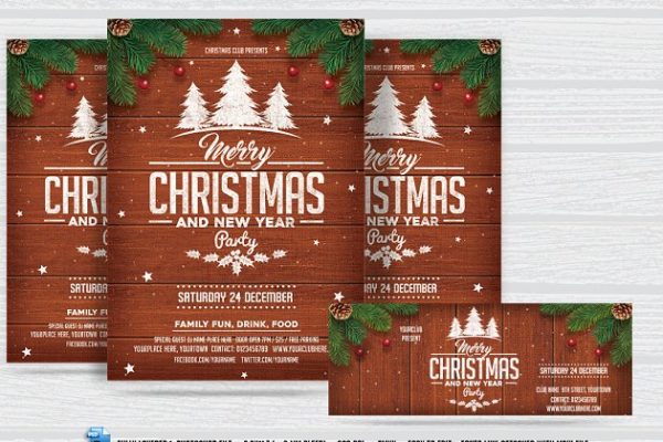 圣诞节&新年派对活动传单模板 Christmas& New Year Party Flyer