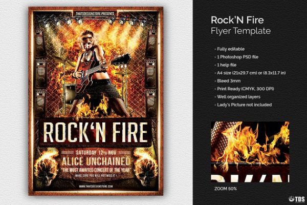 热血沸腾摇滚音乐活动海报传单设计PSD模板 Rock’N Fire Live Flyer PSD缩略图 热血沸腾摇滚音乐活动海报传单设计PSD模板 Rock’N Fire Live Flyer PSD