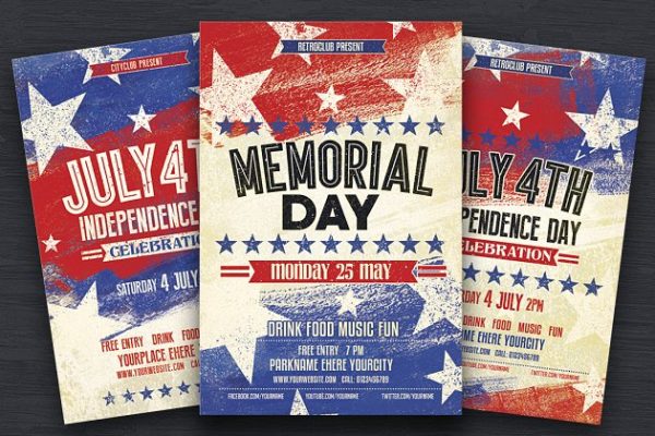 7月4日及阵亡将士纪念日传单模板 July 4th & Memorial Day Flyers