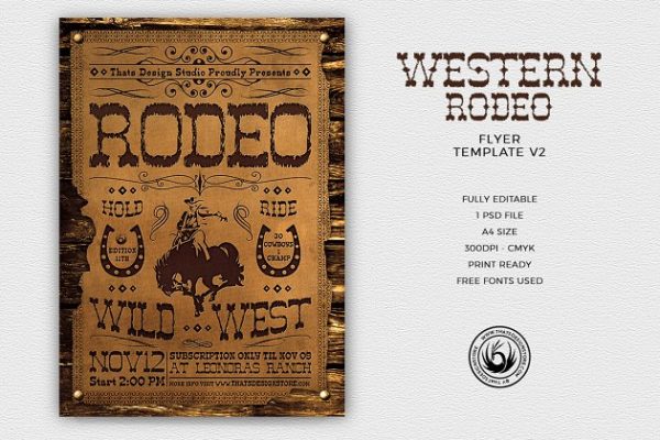马戏团杂技活动海报宣传PSD模板V.2 Western Rodeo Flyer PSD V2缩略图 马戏团杂技活动海报宣传PSD模板V.2 Western Rodeo Flyer PSD V2