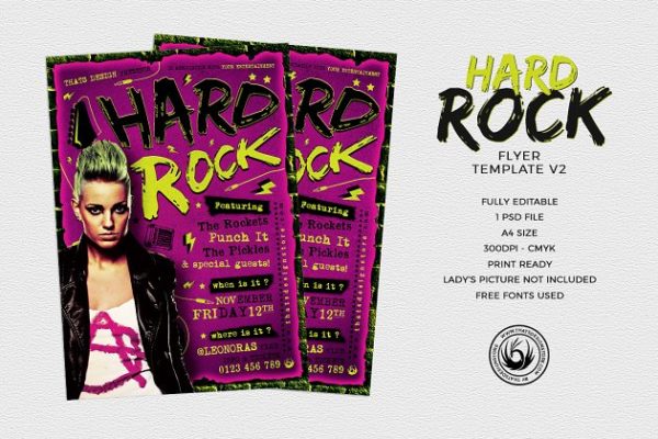 重金属摇滚音乐海报传单PSD模板V.2 Hard Rock Flyer PSD V2