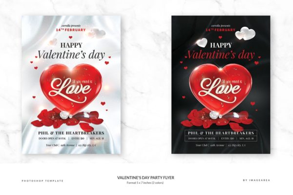 浪漫情人节派对活动海报传单模板 Valentine’s Day Party Flyer