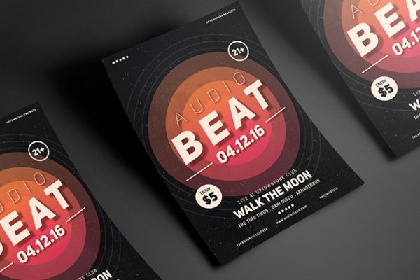 动感音乐演唱会海报传单模板 Audio Beat