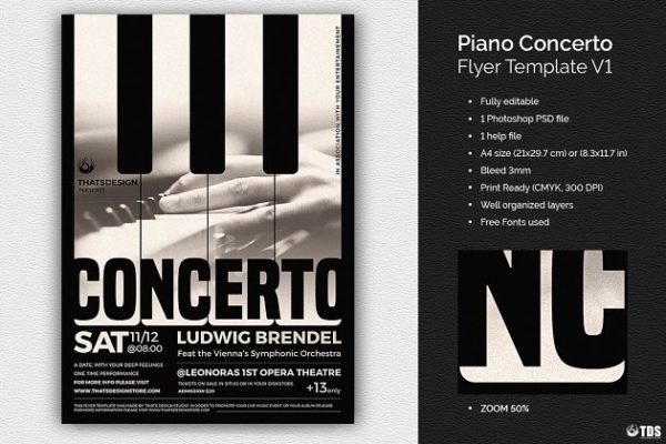 钢琴音乐演奏会海报传单PSD模板V.1 Piano Concerto Flyer PSD V1