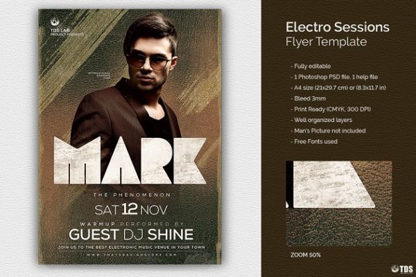 电子音乐派对活动宣传单PSD模板 Electro Sessions Flyer PSD