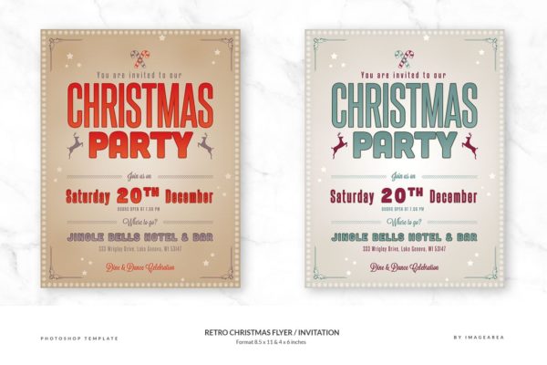 复古圣诞节节日派对传单模板 Retro Christmas Flyer / Invitation缩略图 复古圣诞节节日派对传单模板 Retro Christmas Flyer / Invitation