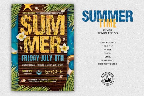 夏季热带主题聚会活动宣传单PSD模板V3 Summertime Flyer PSD V3缩略图 夏季热带主题聚会活动宣传单PSD模板V3 Summertime Flyer PSD V3