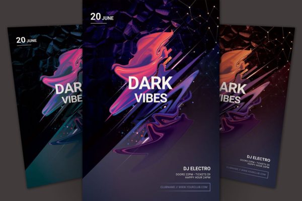 抽象黑夜派对活动海报设计传单模板 Dark Vibes Flyer Template缩略图 抽象黑夜派对活动海报设计传单模板 Dark Vibes Flyer Template