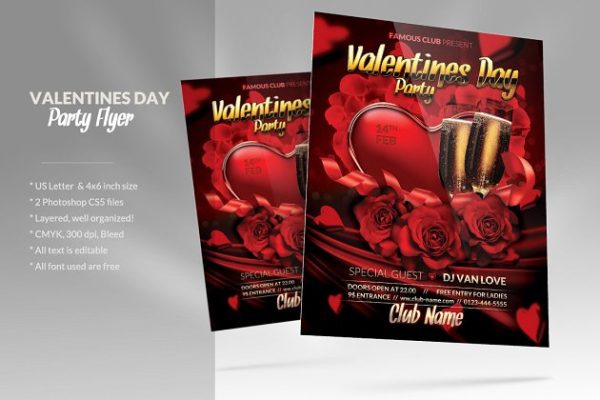 情人节派对宣传海报设计模板 Valentine’s Day Party Flyer缩略图 情人节派对宣传海报设计模板 Valentine’s Day Party Flyer