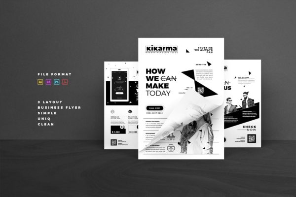 时尚黑白风格企业商务宣传传单模板 Flyer Template