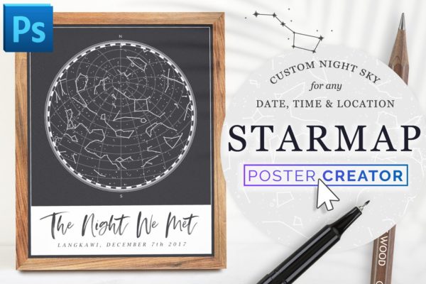 美丽的极简主义地图海报设计插件 Star Map Poster Creator, Minimal