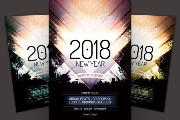 烟花绚烂新年活动派对宣传单模板 New Year Flyer