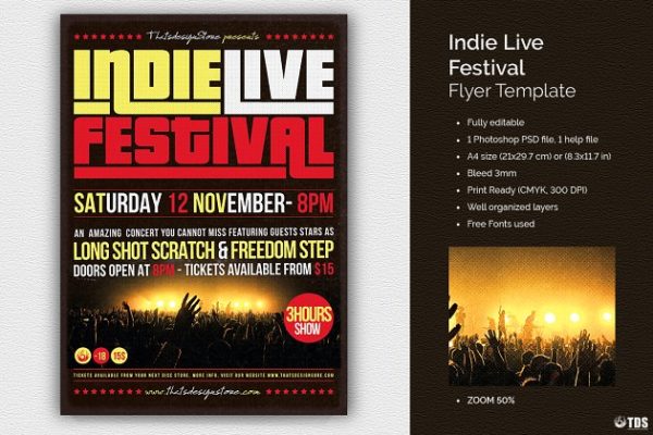 独立音乐节宣传海报设计PSD模板 Indie Live Festival Flyer PSD缩略图 独立音乐节宣传海报设计PSD模板 Indie Live Festival Flyer PSD
