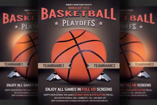 篮球比赛宣传海报传单模板 Basketball Flyer Template