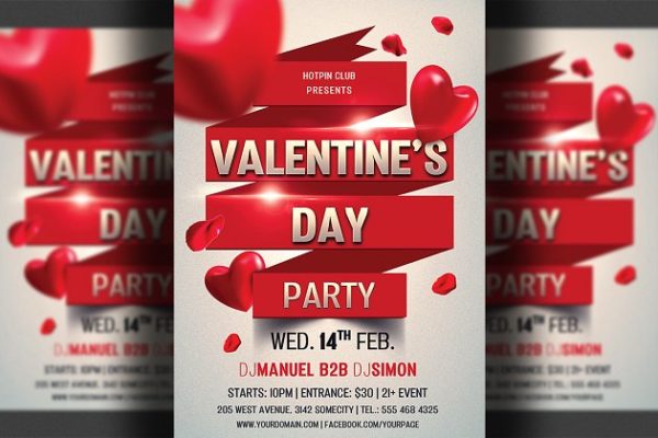 浪漫情人节活动邀请函设计传单模板 Valentines Day Flyer Invitation