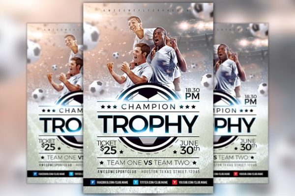 足球比赛活动海报设计模板 Champion Trophy Soccer Sports Flyer缩略图 足球比赛活动海报设计模板 Champion Trophy Soccer Sports Flyer