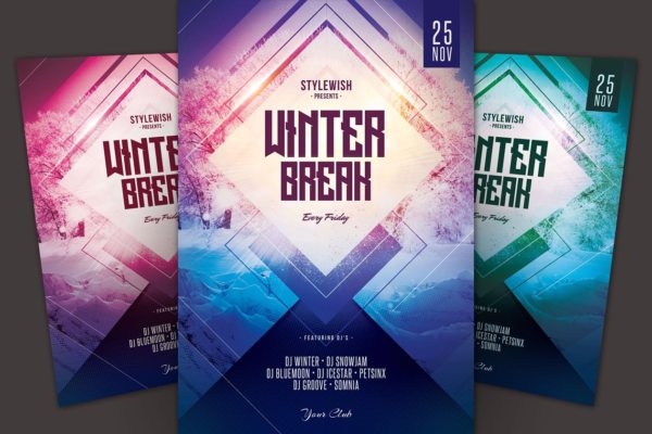 抽象冬季派对活动宣传传单模板 Winter Break Flyer Template缩略图 抽象冬季派对活动宣传传单模板 Winter Break Flyer Template