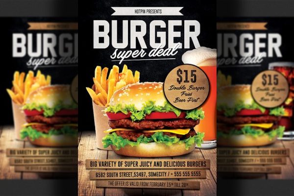 汉堡包品牌促销广告海报模板 Burger Promotion Flyer Template缩略图 汉堡包品牌促销广告海报模板 Burger Promotion Flyer Template