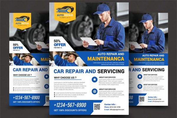汽配维修服务宣传海报设计模板 Car Repair Service Flyer