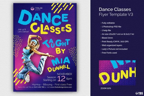 舞蹈培训课程宣传广告海报PSD模板v3 Dance Classes Flyer PSD V3缩略图 舞蹈培训课程宣传广告海报PSD模板v3 Dance Classes Flyer PSD V3