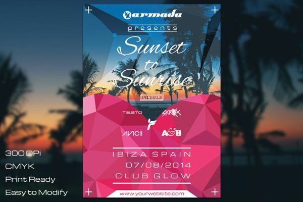海滩派对活动宣传单制作模板 Sunset to Sunrise Flyer缩略图 海滩派对活动宣传单制作模板 Sunset to Sunrise Flyer