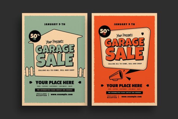 复古汽车销售活动促销广告模板 Retro Garage Sale Event Flyer