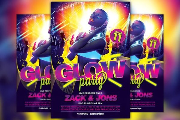夜场派对俱乐部海报设计PSD模板 UV Glow Party Flyer Template缩略图 夜场派对俱乐部海报设计PSD模板 UV Glow Party Flyer Template