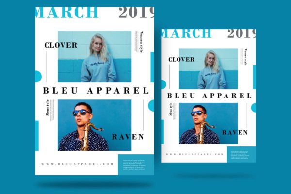 蓝色时尚传单海报设计PSD模板 Bleu Flyer