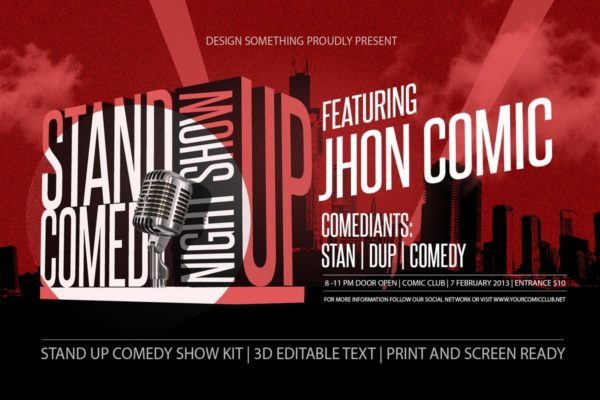 喜剧秀话剧表演活动宣传海报PSD模板 Stand Up Comedy Show Kit