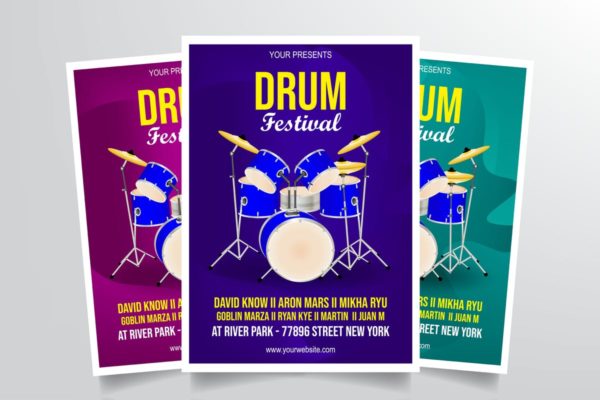 架子鼓演奏音乐会海报设计模板 Drum Festival Flyer Template缩略图 架子鼓演奏音乐会海报设计模板 Drum Festival Flyer Template