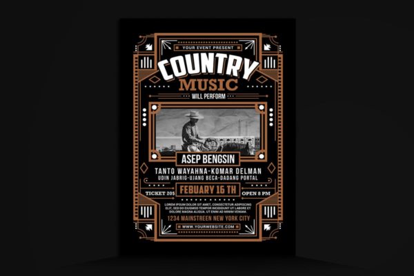 复古设计风格城市音乐节活动海报设计模板 Country Music Flyer