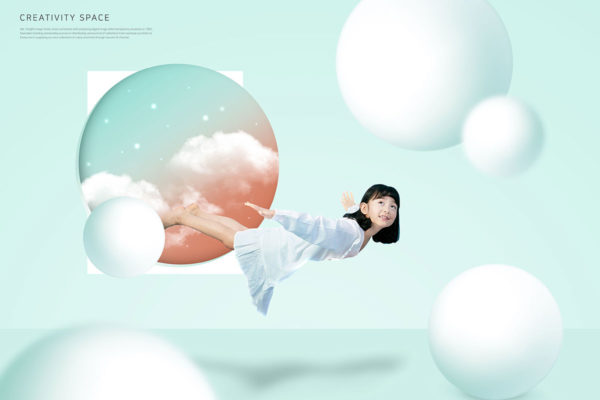 创意概念空间云中翱翔儿童主题海报