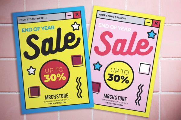 店铺超市年终大促活动广告海报设计模板 End of Year Sale Flyer