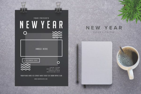 性冷淡风新年派对活动海报设计模板 New Year Party缩略图 性冷淡风新年派对活动海报设计模板 New Year Party