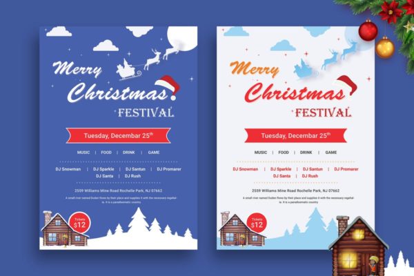 圣诞节晚会派对活动海报设计模板02 Christmas Night Party 02 – Flyer
