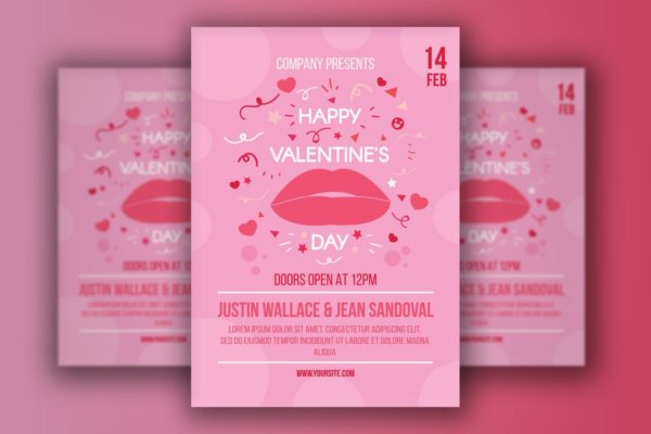 粉色情人节活动主题海报设计模板 Valentine’s Day Poster With Lips