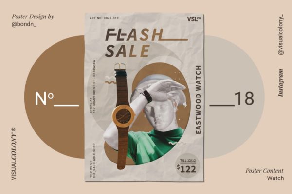 手表单品优惠促销海报设计模板 Wood Watch Poster缩略图 手表单品优惠促销海报设计模板 Wood Watch Poster