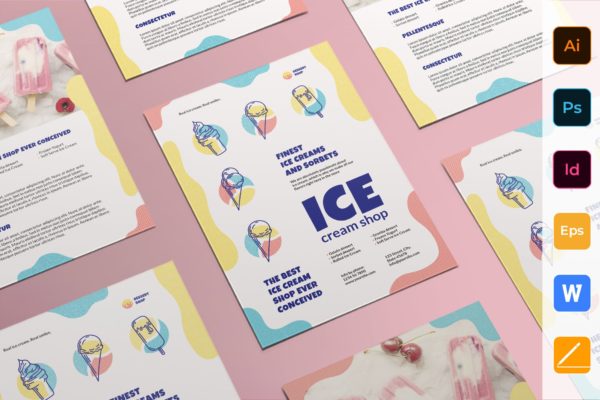 雪糕店活动/品牌宣传pop海报设计模板 Ice Cream Shop Flyer缩略图 雪糕店活动/品牌宣传pop海报设计模板 Ice Cream Shop Flyer