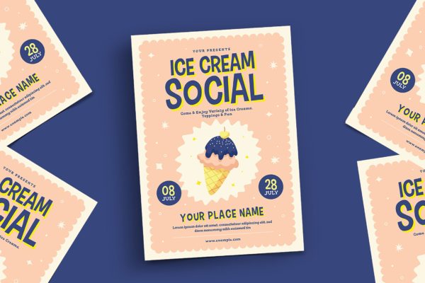 冰淇淋品鉴活动宣传海报传单设计模板 Ice Cream Social Flyer缩略图 冰淇淋品鉴活动宣传海报传单设计模板 Ice Cream Social Flyer
