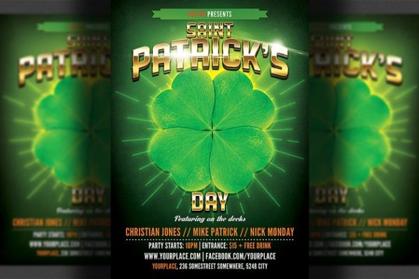 酒吧活动或夜总会聚会传单模板  St. Patrick\\’s Party Flyer Template