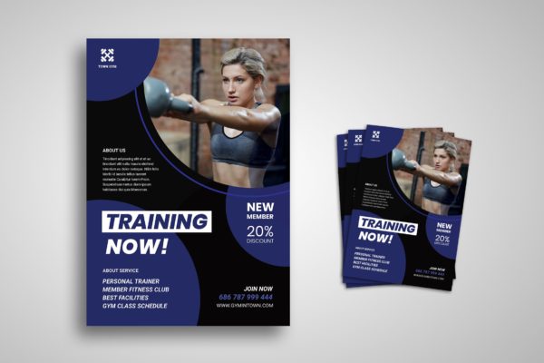 健身房会员日促销活动海报设计模板 Training Flyer