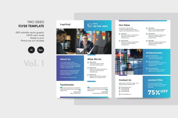 双面印刷排版信息科技公司宣传单设计模板v1 Two Sides Flyer Template V. 1