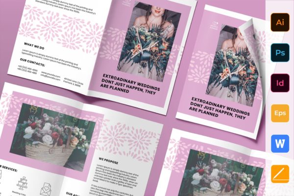 婚礼策划婚庆公司宣传册设计模板 Wedding Planner Brochure Bifold