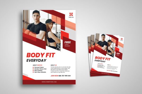 健身房私教培训海报设计模板 Body Fitness Flyer缩略图 健身房私教培训海报设计模板 Body Fitness Flyer