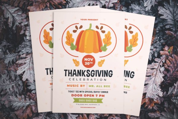 感恩节庆祝活动海报模板素材 Thanksgiving Celebration Flyer